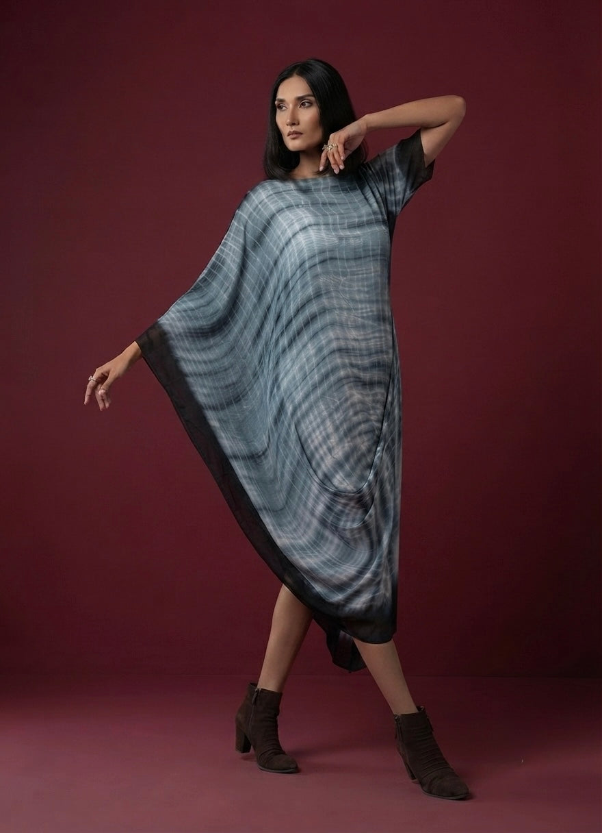 Obsidian Wave Draped Kaftan Dress