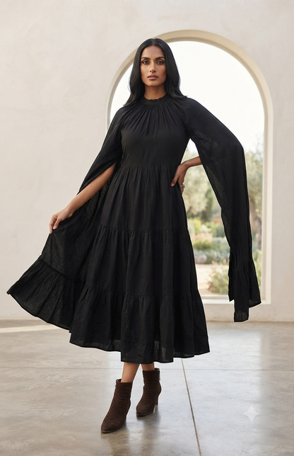 Eclipse Tiered Cape Sleeve Dress
