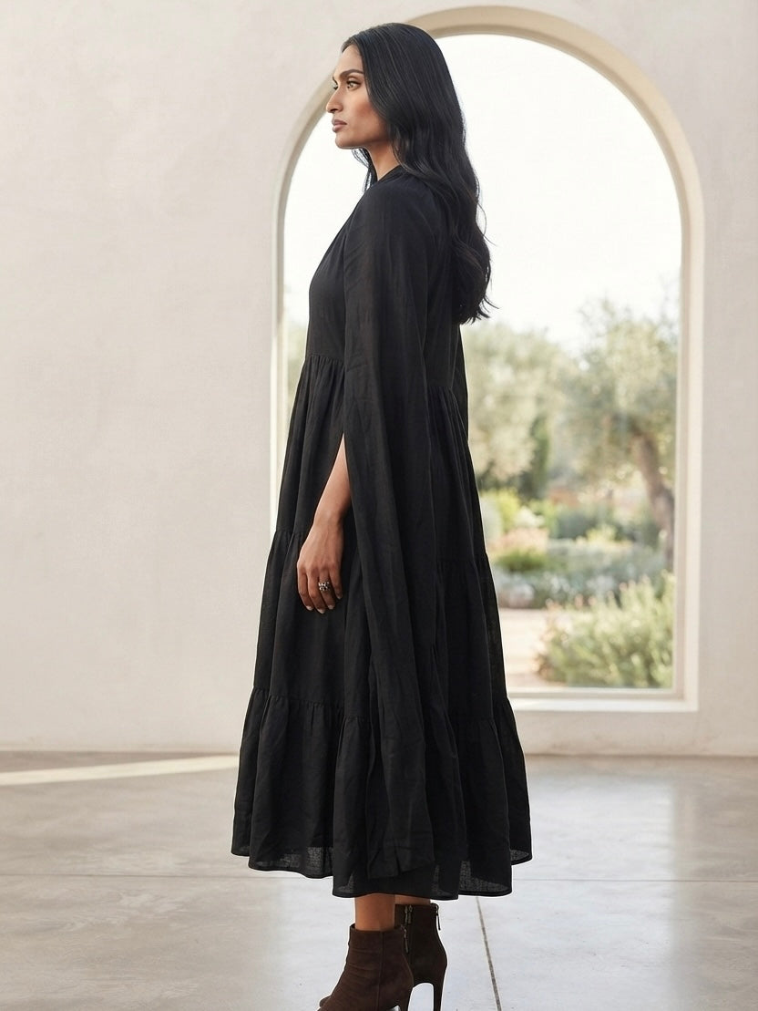 Eclipse Tiered Cape Sleeve Dress