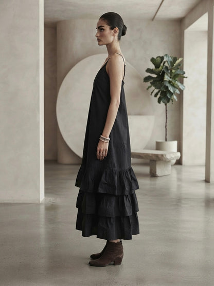 Darkside Cascade Tiered Slip Dress