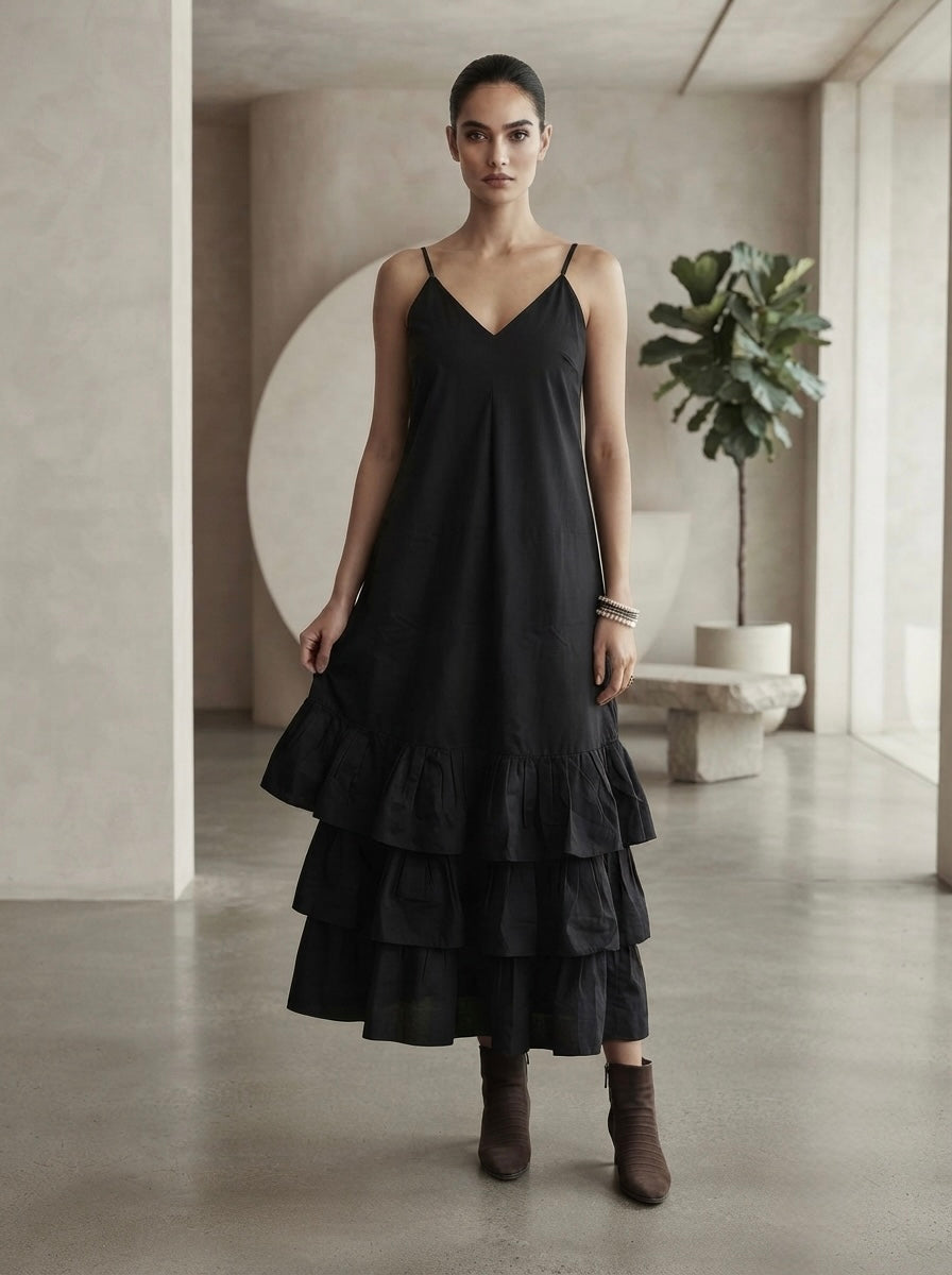 Darkside Cascade Tiered Slip Dress