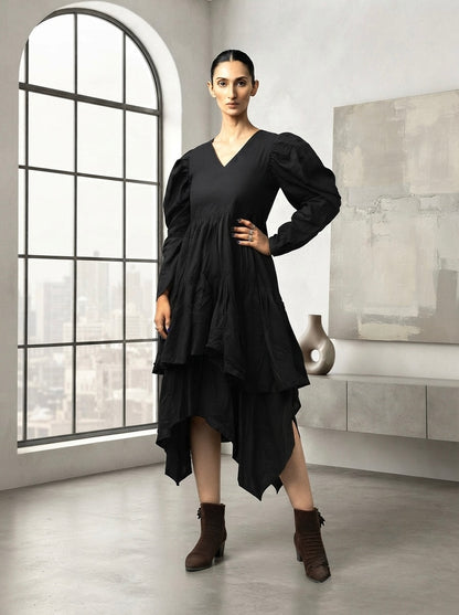 Extra Noir cotton layered ruffle dress