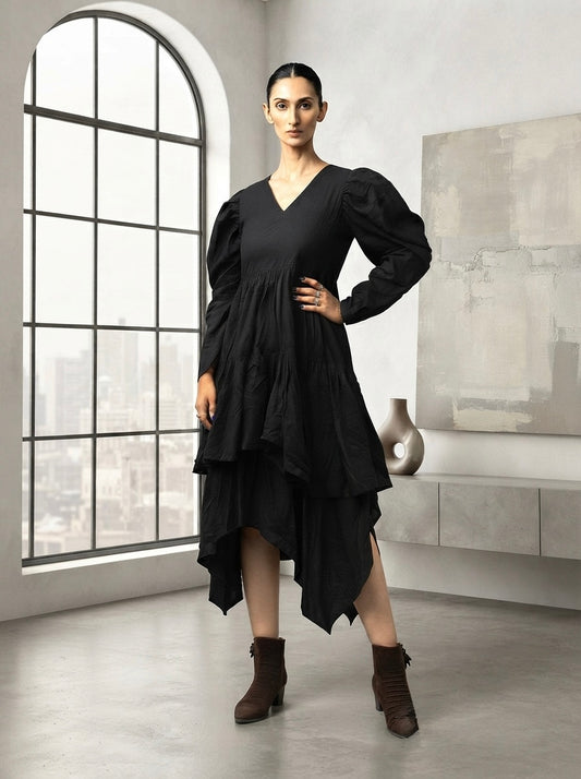 Extra Noir cotton layered ruffle dress