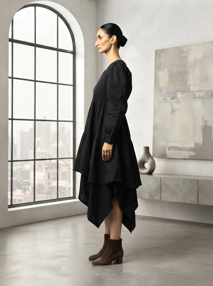 Extra Noir cotton layered ruffle dress