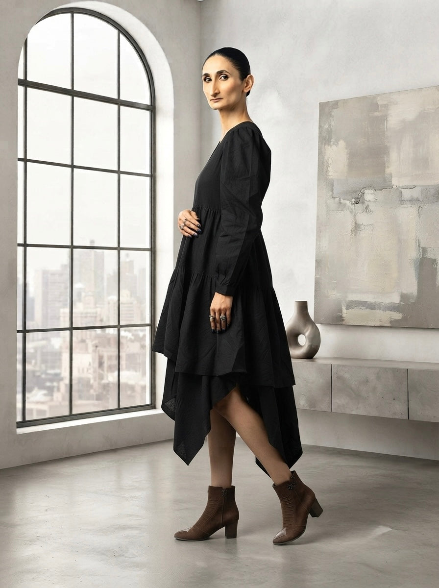 Extra Noir cotton layered ruffle dress
