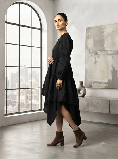 Extra Noir cotton layered ruffle dress