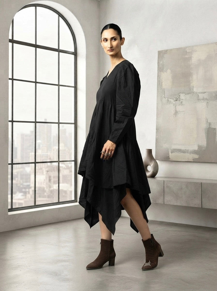 Extra Noir cotton layered ruffle dress