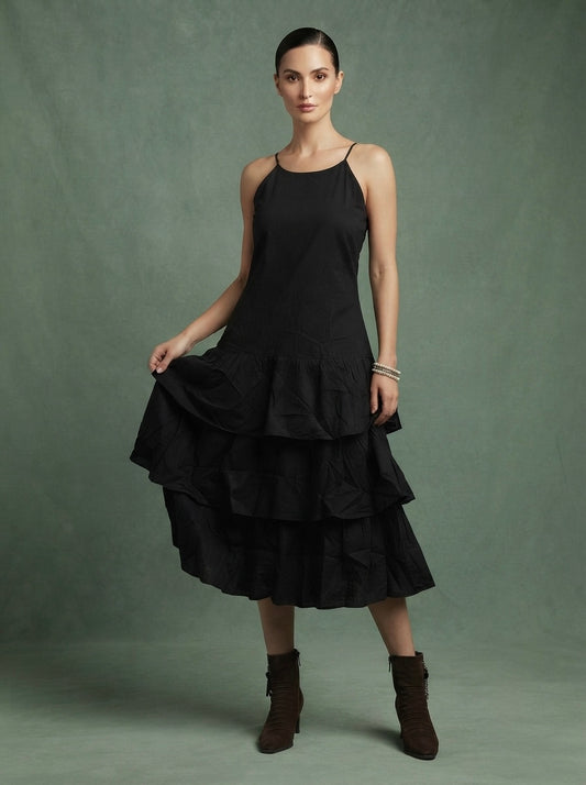 Noir black ruffled dress