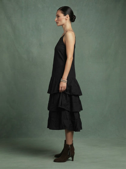 Noir black ruffled dress