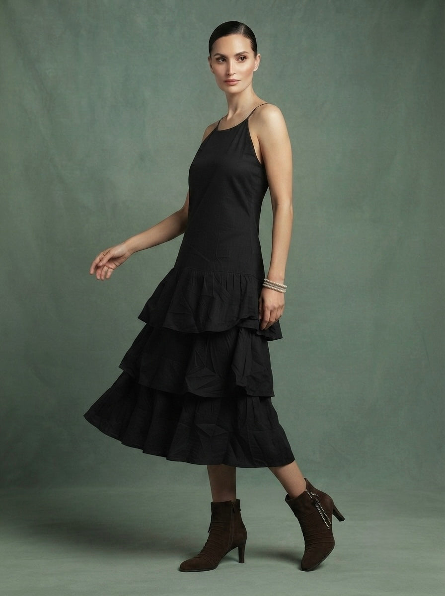 Noir black ruffled dress