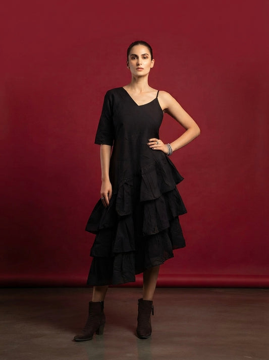 Unlighted black asymmetric dress