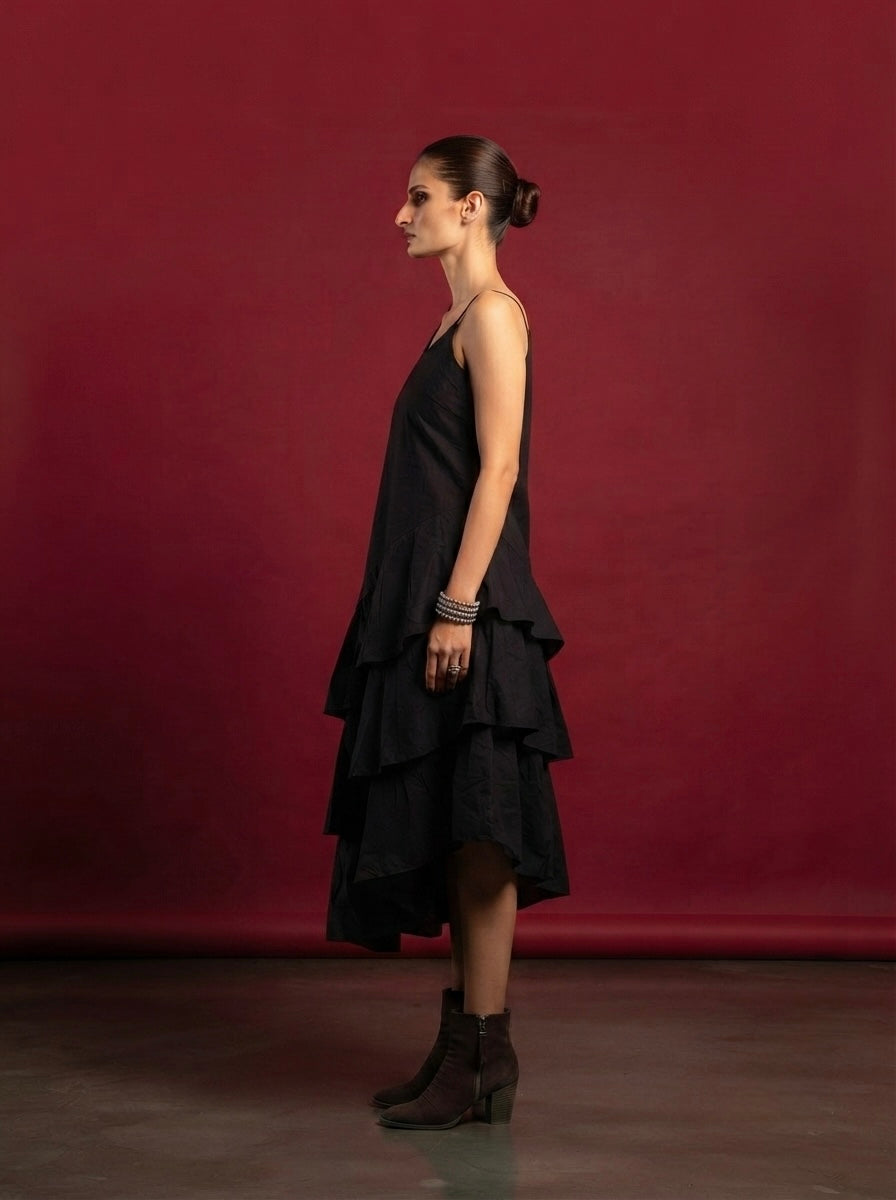 Unlighted black asymmetric dress