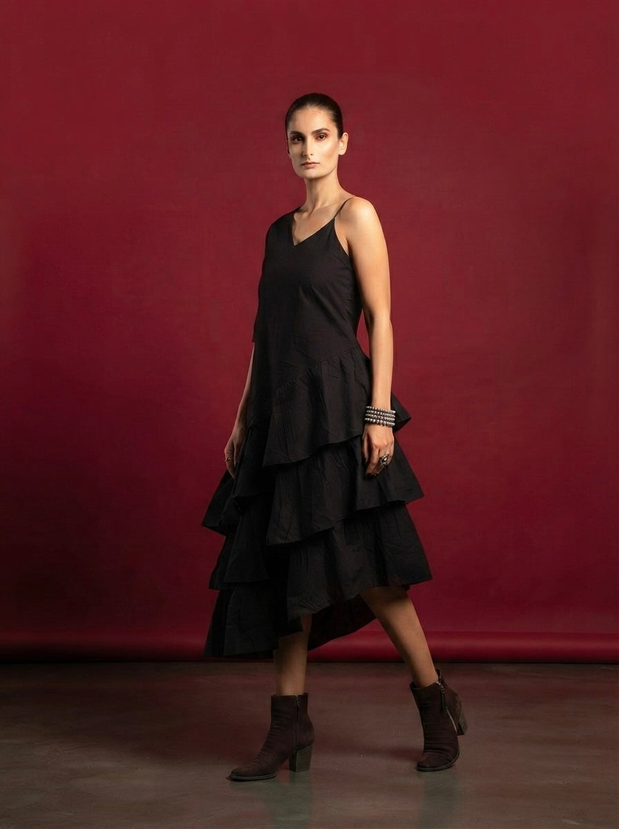 Unlighted black asymmetric dress