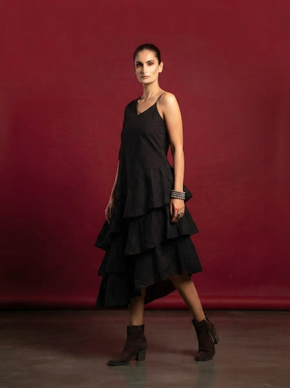 Unlighted black asymmetric dress