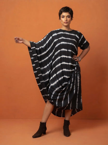 Draped handcrafted tie and dye dress