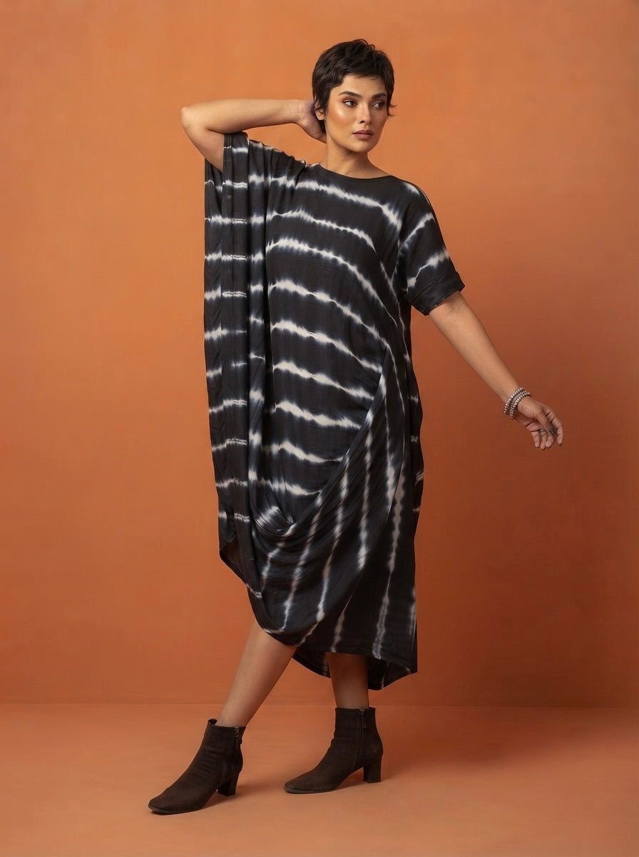 Draped handcrafted tie and dye dress