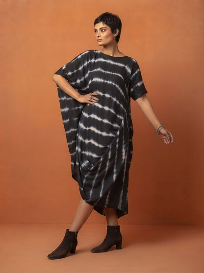 Draped handcrafted tie and dye dress