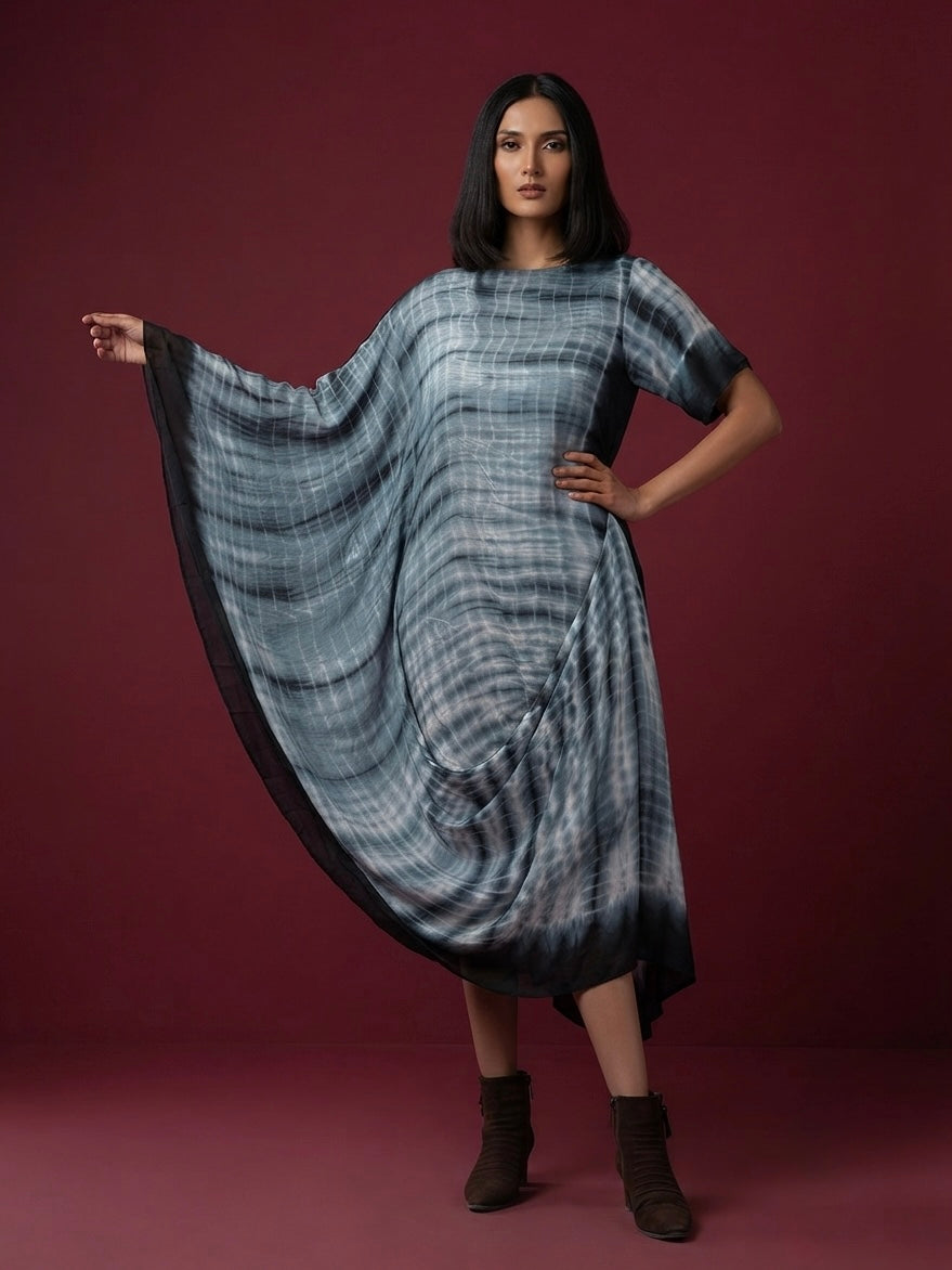 Obsidian Wave Draped Kaftan Dress