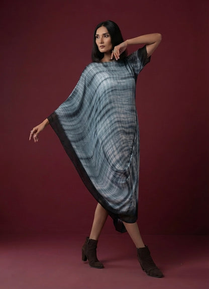 Obsidian Wave Draped Kaftan Dress