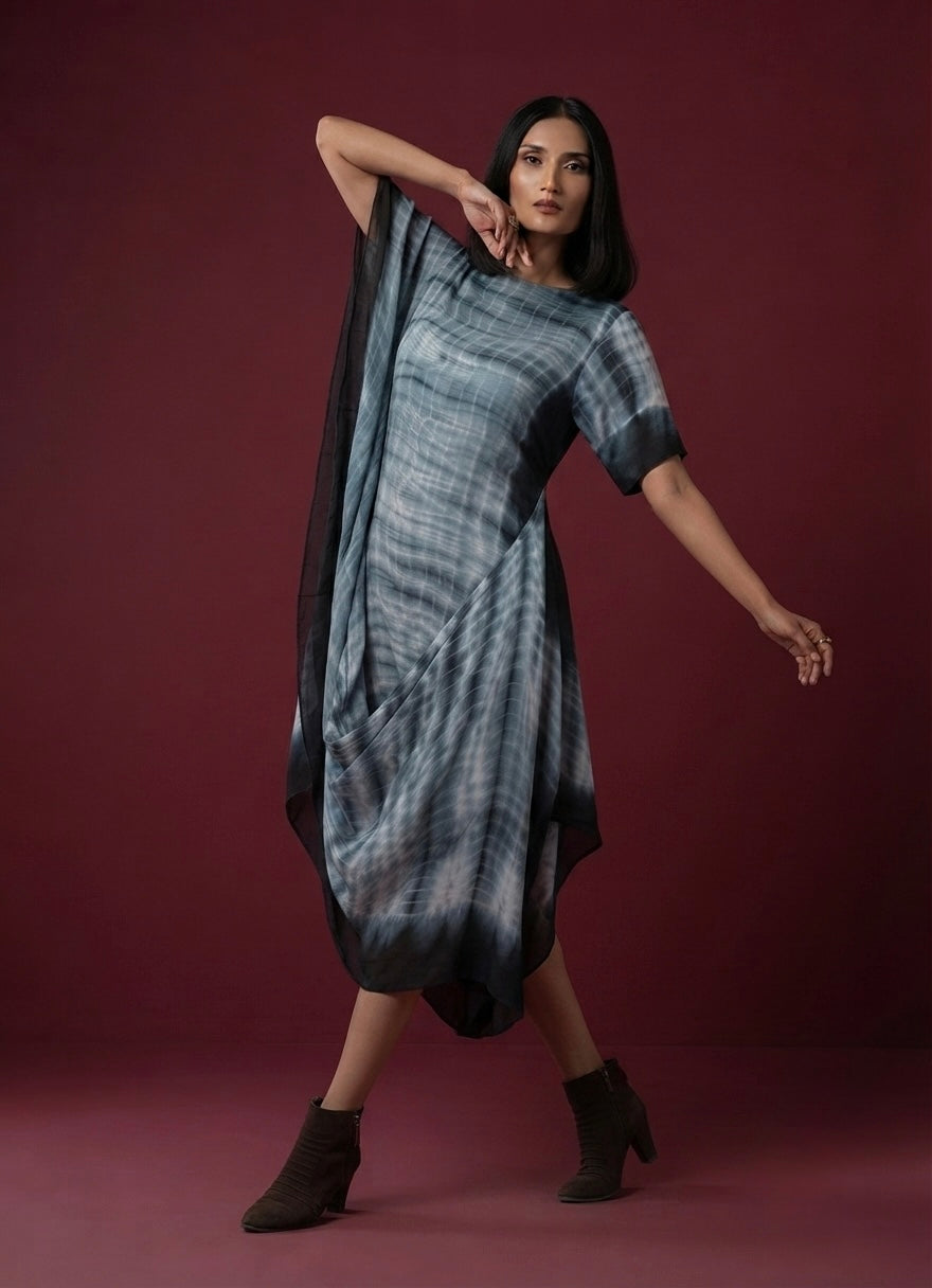 Obsidian Wave Draped Kaftan Dress