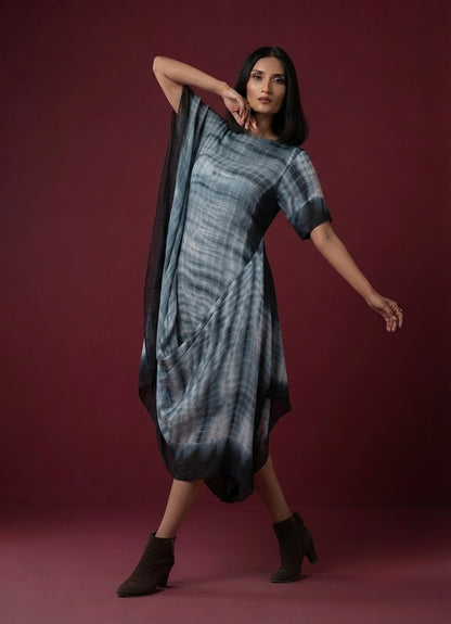 Obsidian Wave Draped Kaftan Dress