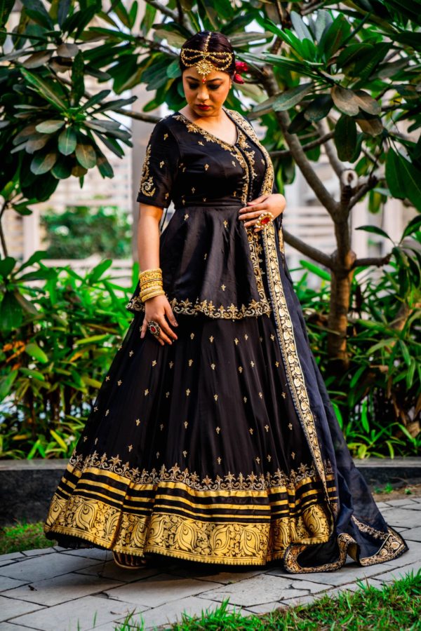 NUDE RAWSILK LEHENGA WITH BLACK BLOUSE & DUPATTA – Anisha Shetty