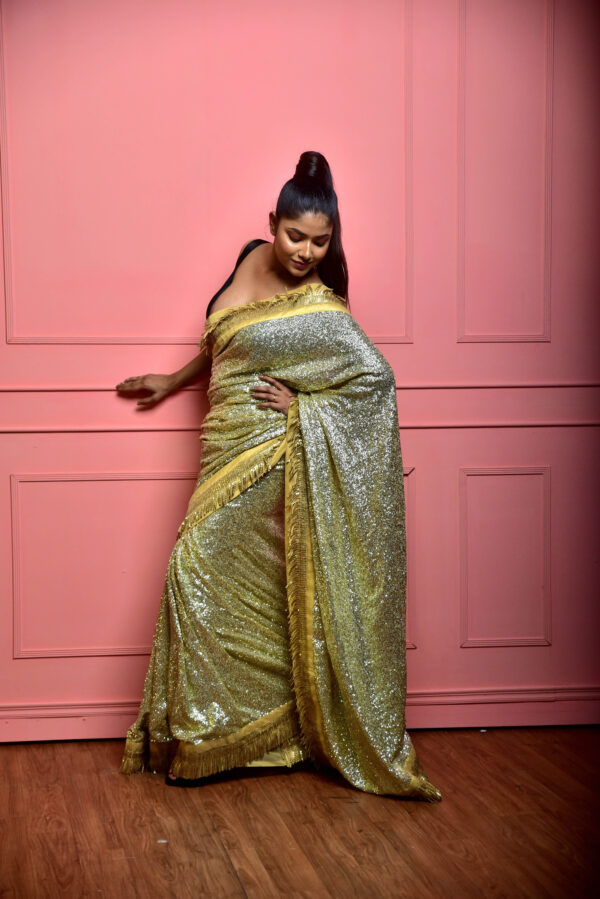 golden sequin saree