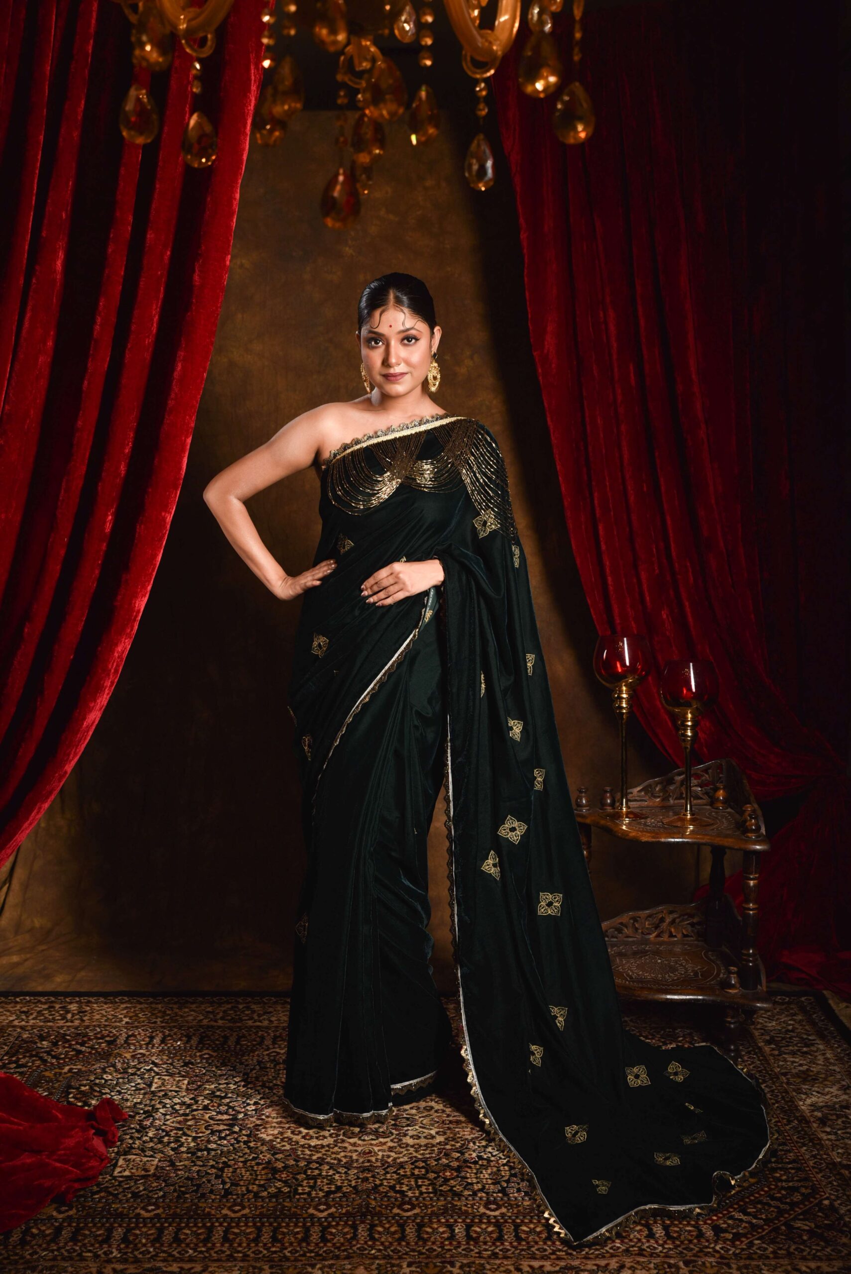 Buy Maharana Full Sleeve Black Velvet Saree Blouse Sari Choli Crop Top -  KP-72 Online at desertcartINDIA