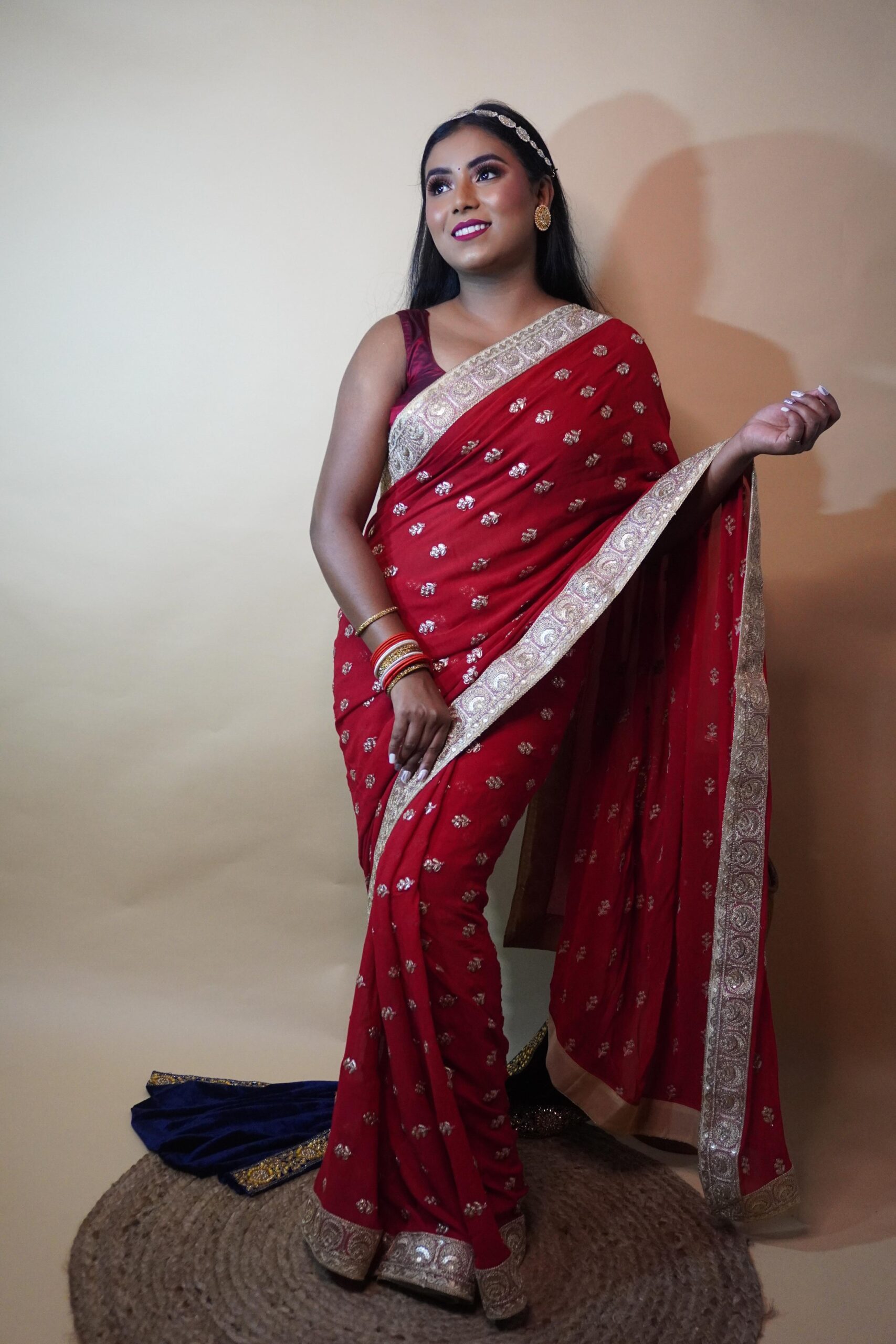 Red embroidered georgette bridal saree