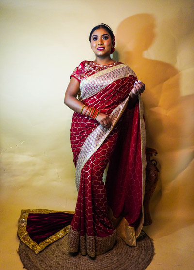 red embroidered georgett saree
