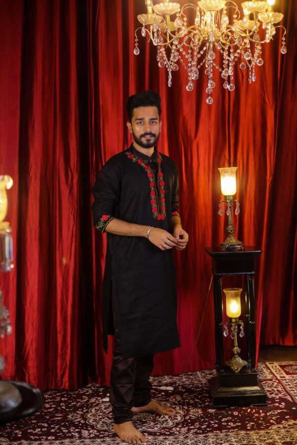 Black Kurta with floral embroidery