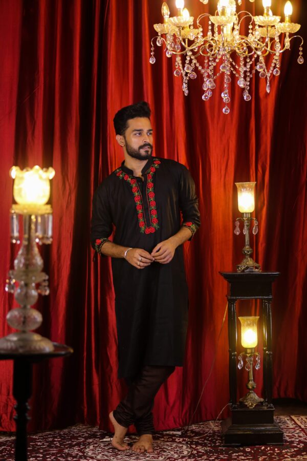 Black Kurta with floral embroidery