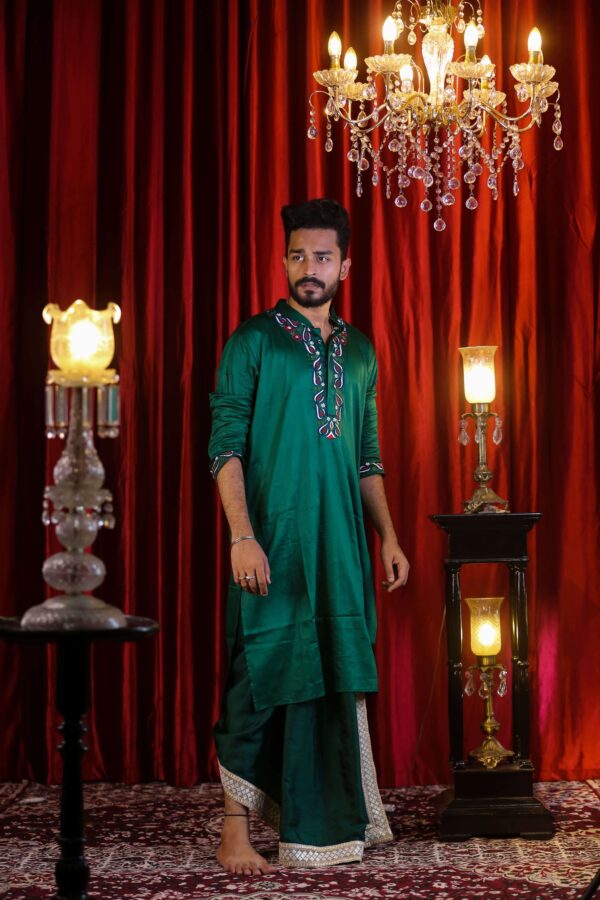 Green Kurta with embroidery work by black in vogue