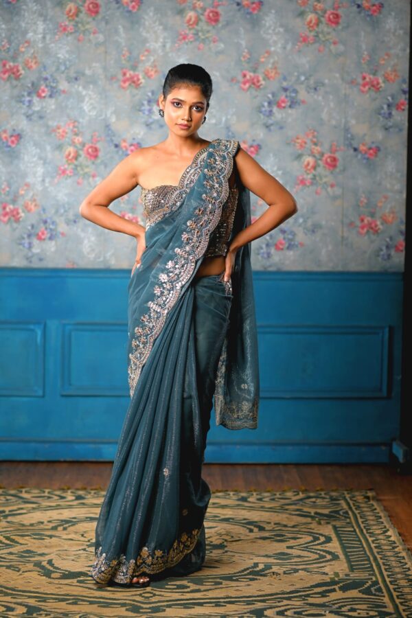 Ocean Deep Organza Saree