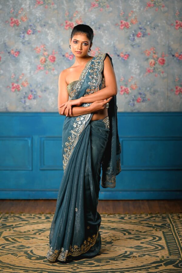 Ocean Deep Organza Saree