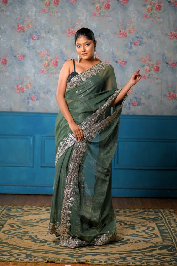 Ocean Green Organza Saree