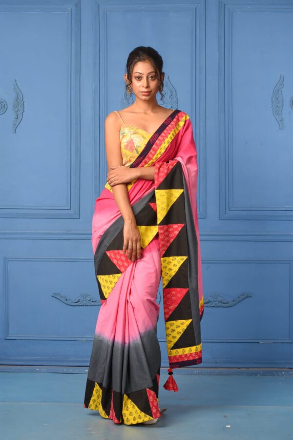 Cotton Candy Pink applique bordered Saree